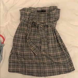 Bershka Plaid Paperbag Waist Mini Skirt